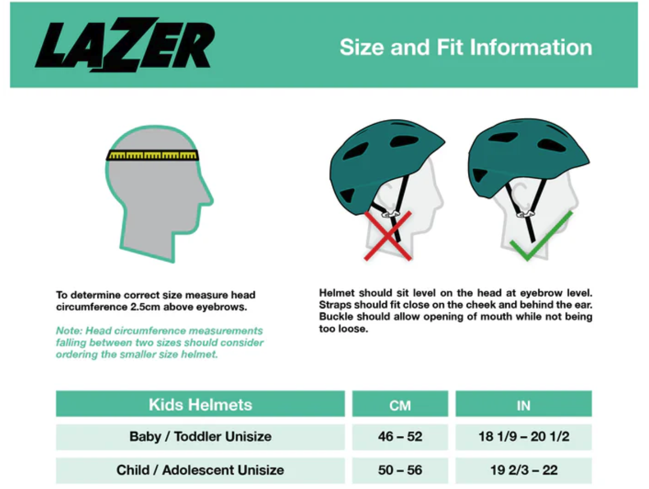 Lazer size chart