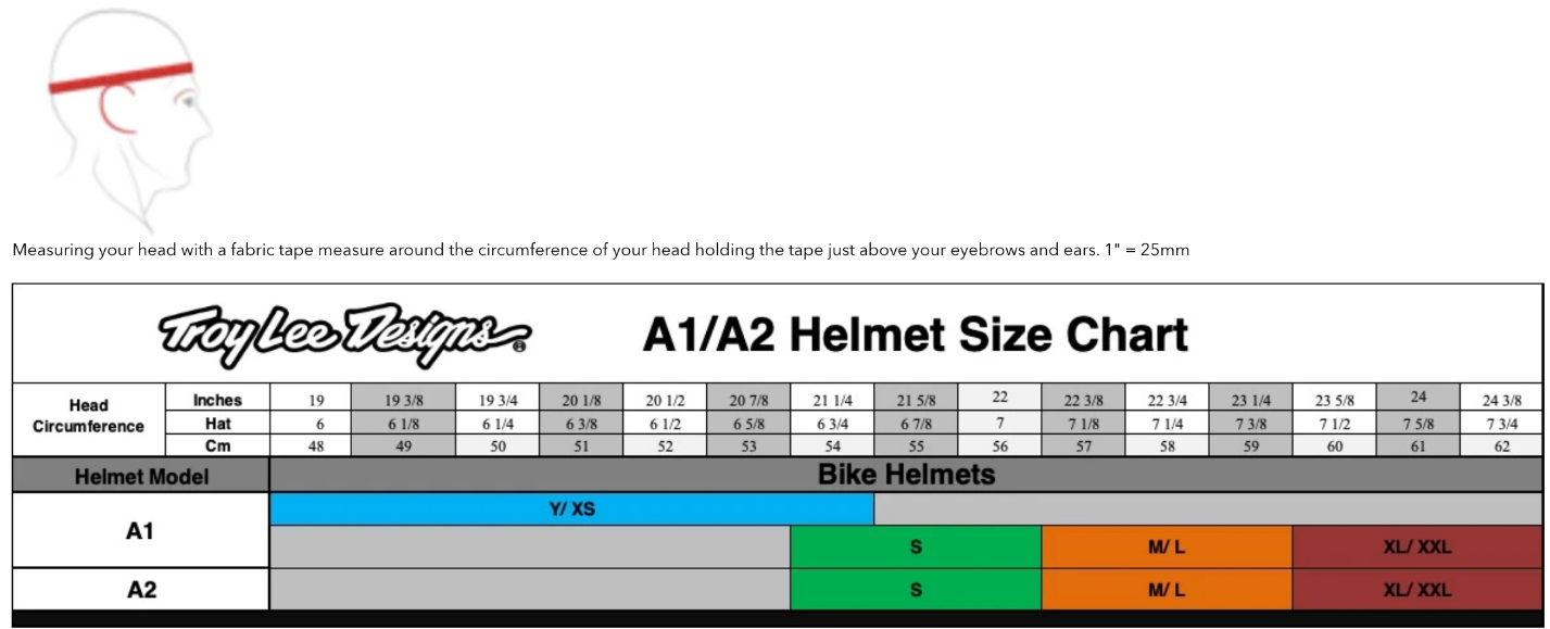 Troy Lee Designs size chart