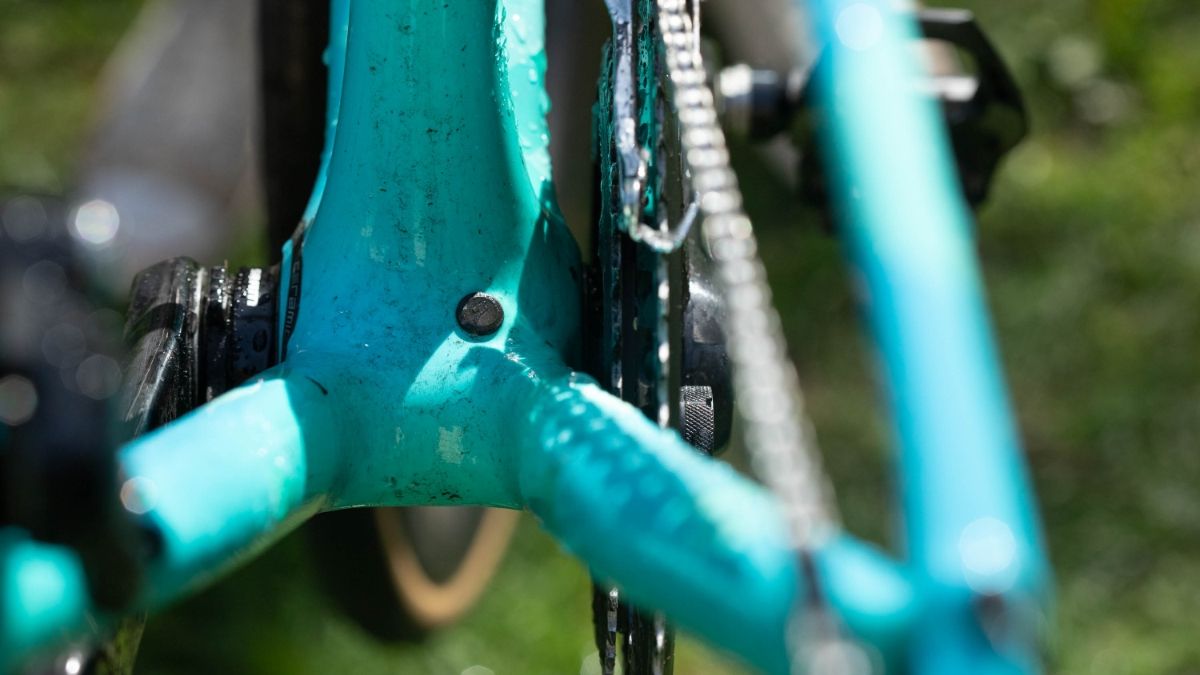 Soap being applied to bicycle frame