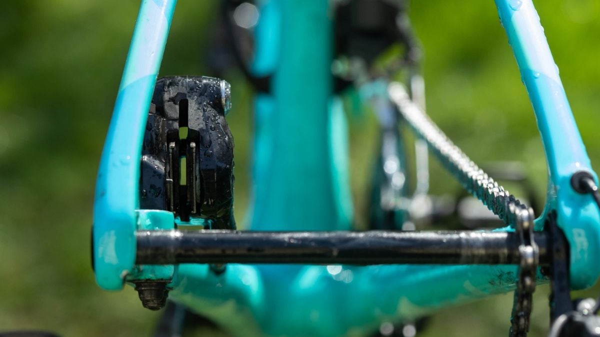 Close-up shot of bicycle disc brake