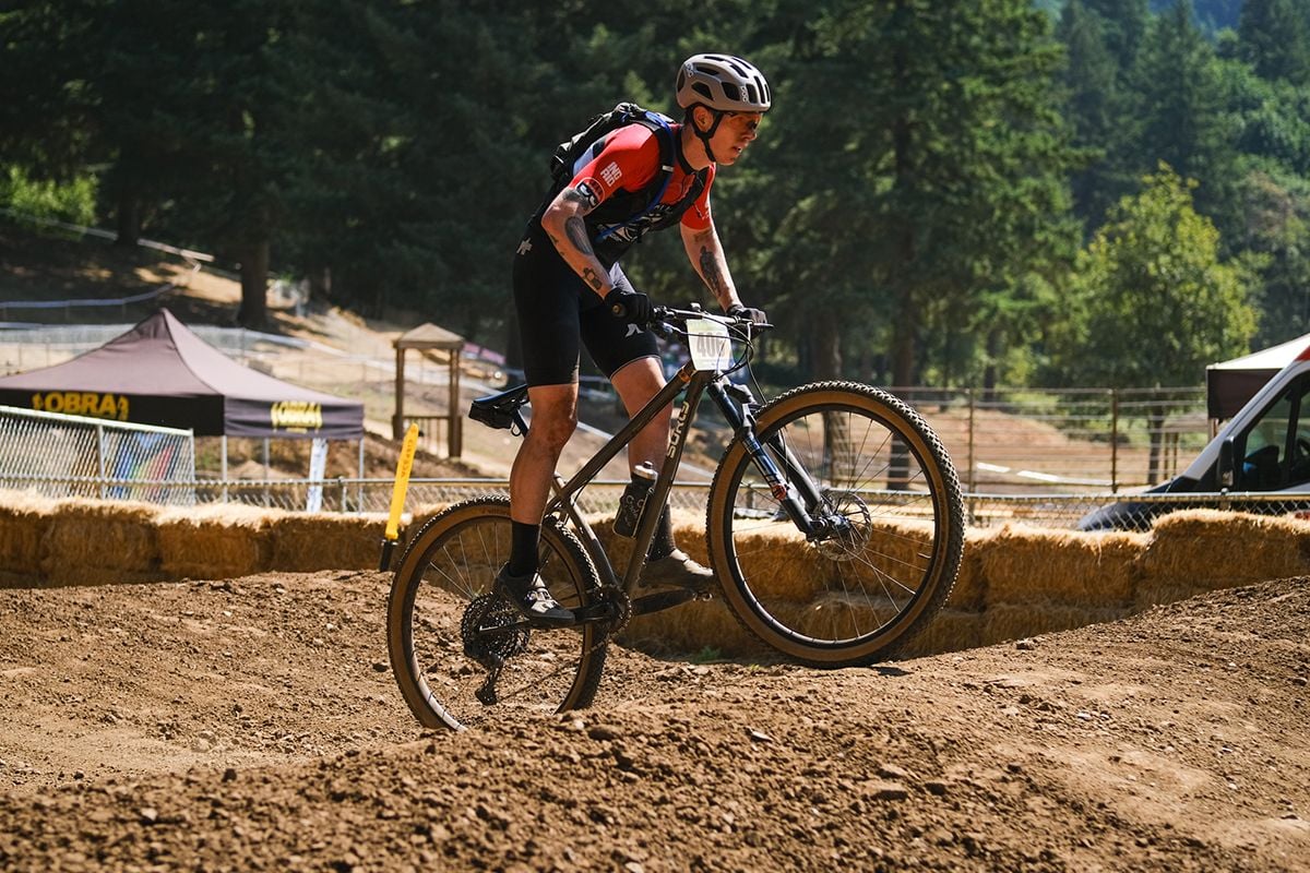 Cyclist Mountain Bike On Trail.