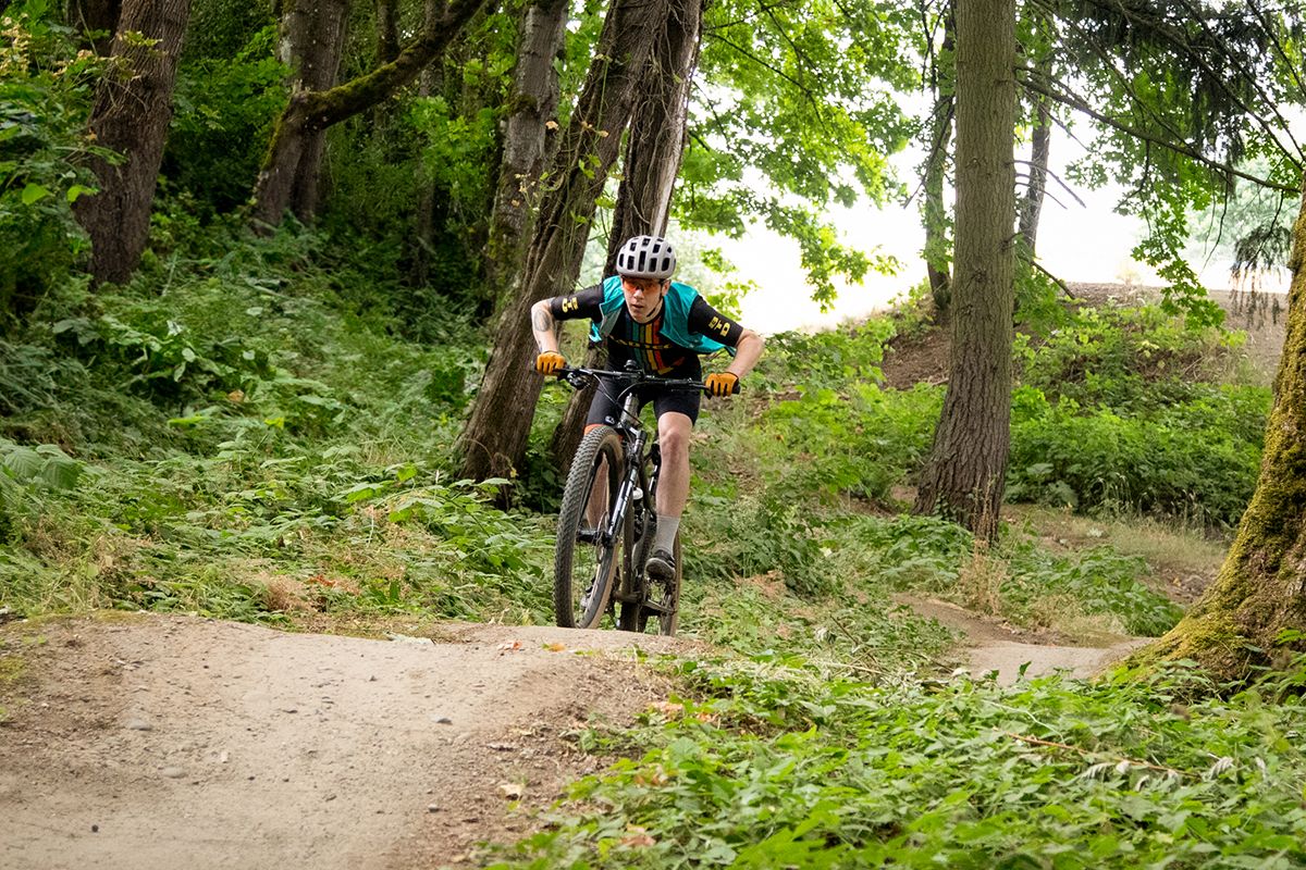 Mountain Bike Rider Cycling on Trail