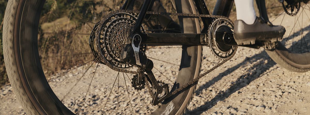 Close-up of gravel bike drivetrain