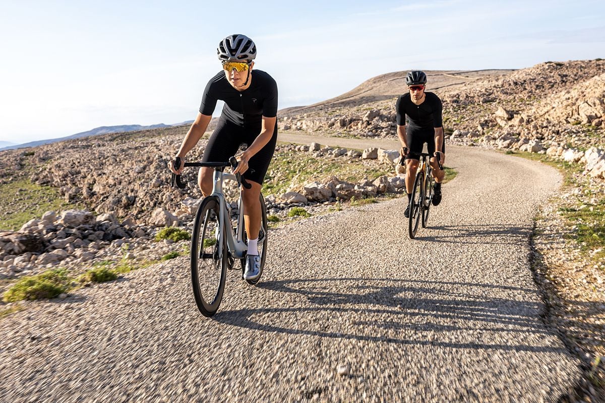 Cyclists riding Pinarello road bikes